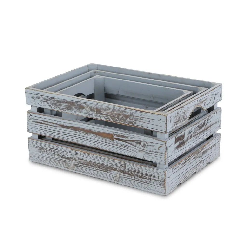 Set of Three Gray Solid Wood Crate - NOBLE HOME INTERIORS