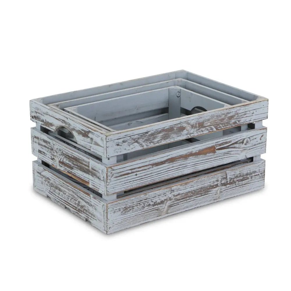 Set of Three Gray Solid Wood Crate - NOBLE HOME INTERIORS