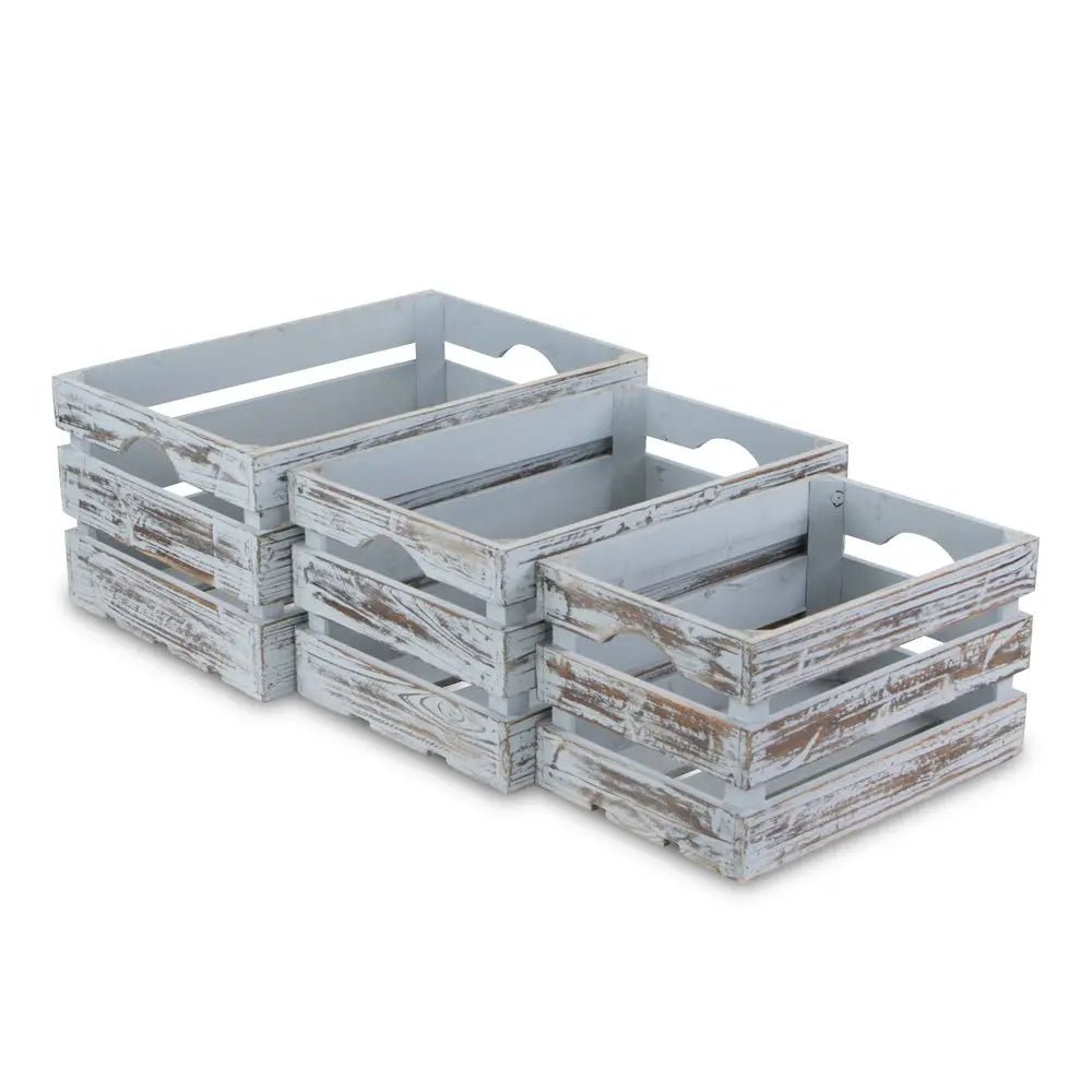Set of Three Gray Solid Wood Crate - NOBLE HOME INTERIORS