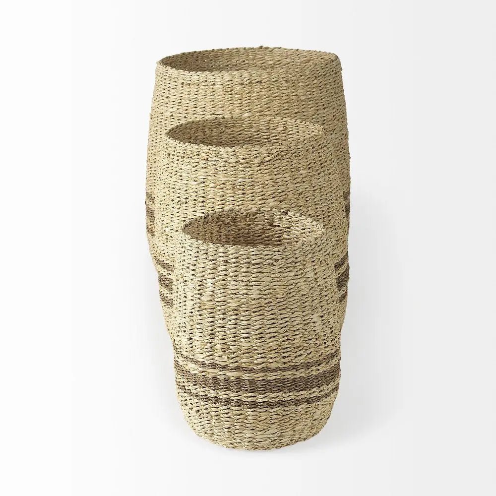 Set of Three Natural And Brown Wicker Basket - NOBLE HOME INTERIORS