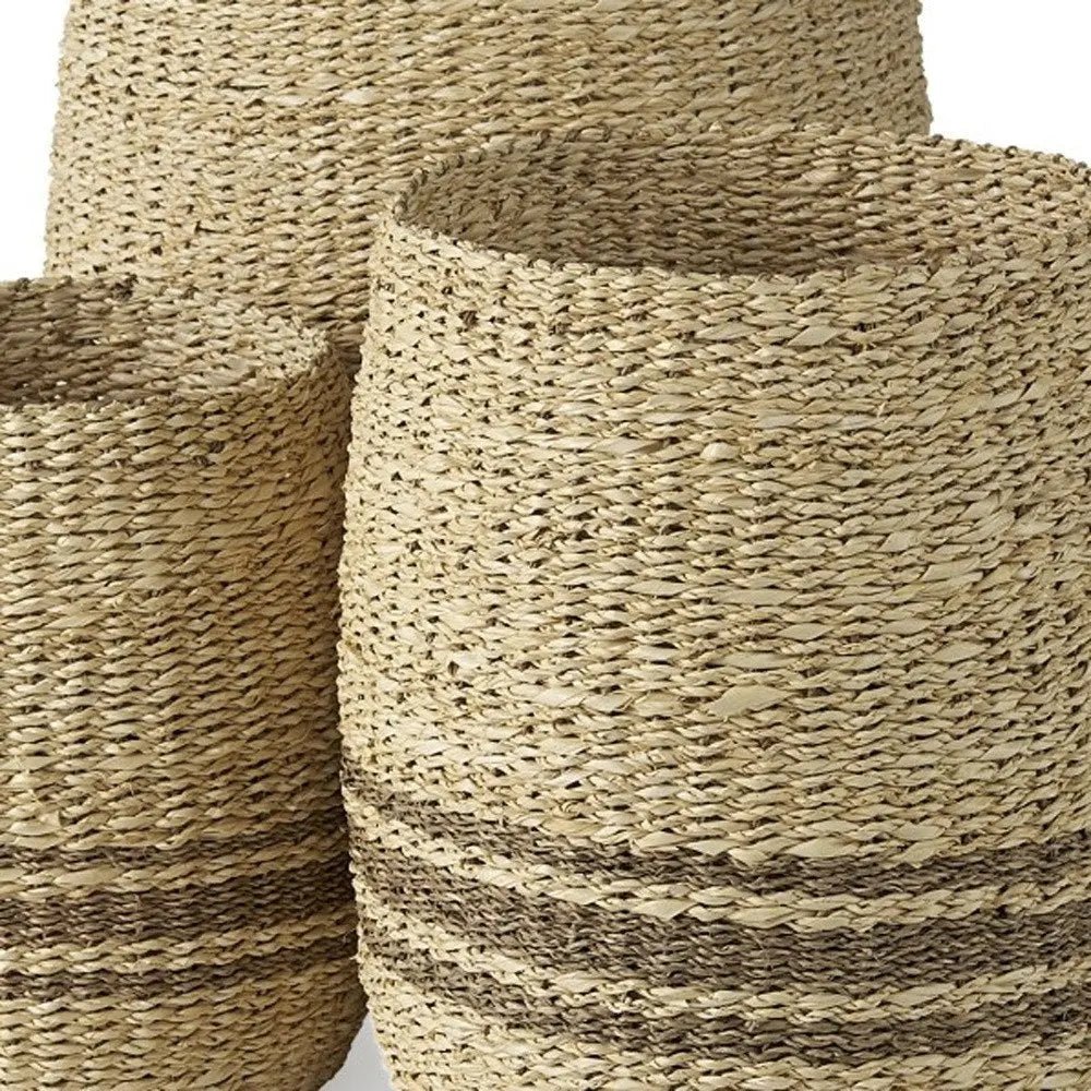 Set of Three Natural And Brown Wicker Basket - NOBLE HOME INTERIORS