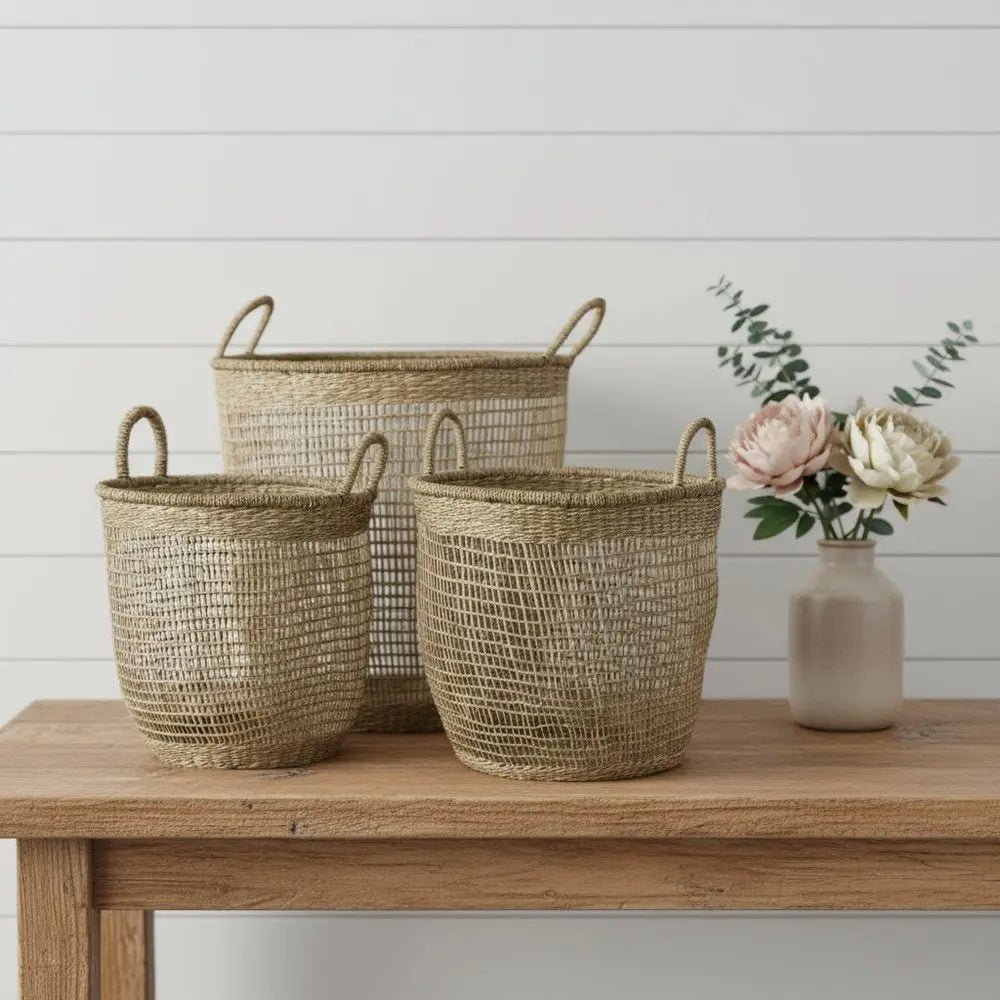 Set of Three Natural Wicker Basket - NOBLE HOME INTERIORS