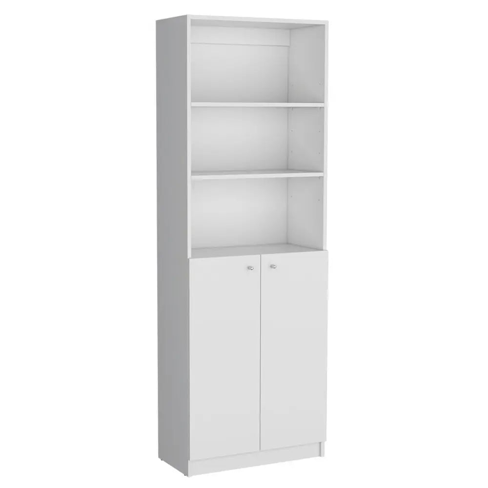 Set of Three White Wood Eleven Tier Modular Bookcase with Two Doors - NOBLE HOME INTERIORS