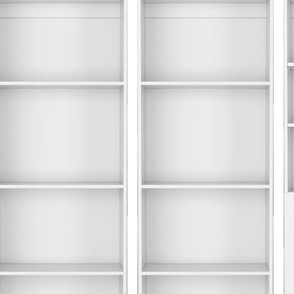 Set of Three White Wood Eleven Tier Modular Bookcase with Two Doors - NOBLE HOME INTERIORS