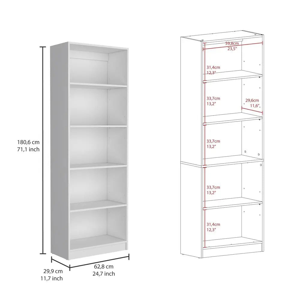 Set of Three White Wood Five Tier Modular Bookcase with Two Doors - NOBLE HOME INTERIORS