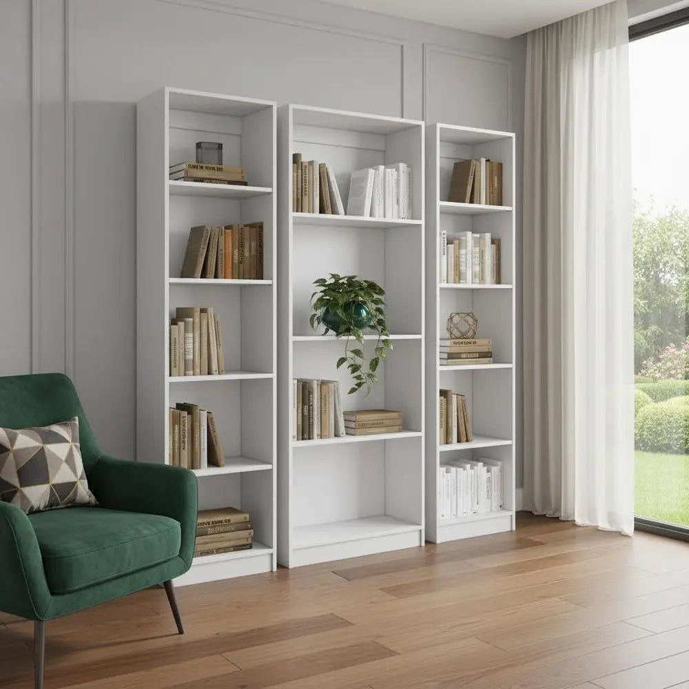 Set of Three White Wood Fourteen Tier Modular Bookcase - NOBLE HOME INTERIORS