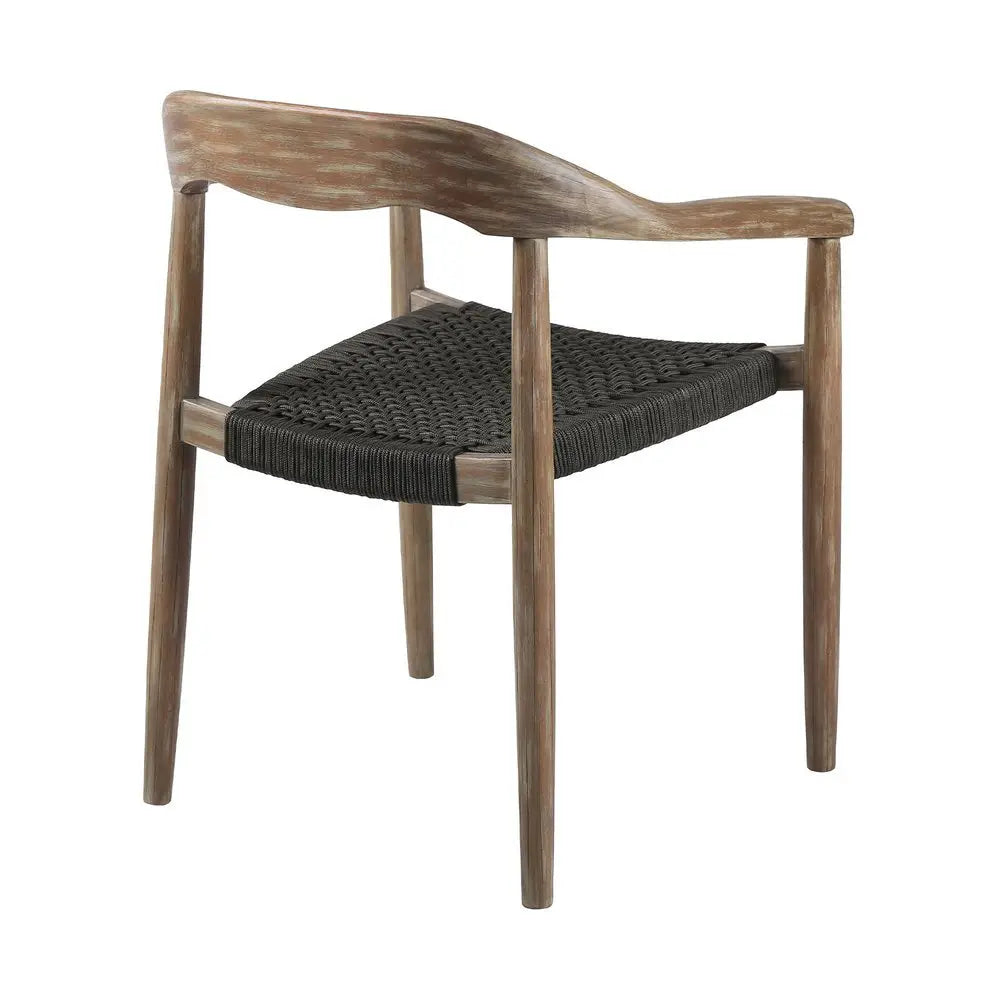 Set of Two 22" Black and Natural Wood Solid Wood Outdoor Dining Chair - NOBLE HOME INTERIORS