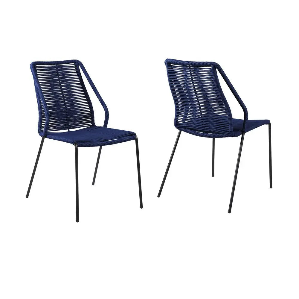 Set of Two 22" Blue Metal Outdoor Dining Chair - NOBLE HOME INTERIORS