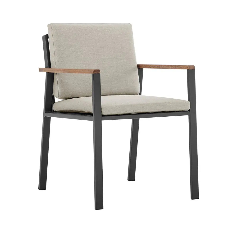 Set of Two 22" Light Gray Solid Wood Outdoor Dining Chair with Taupe Cushion - NOBLE HOME INTERIORS