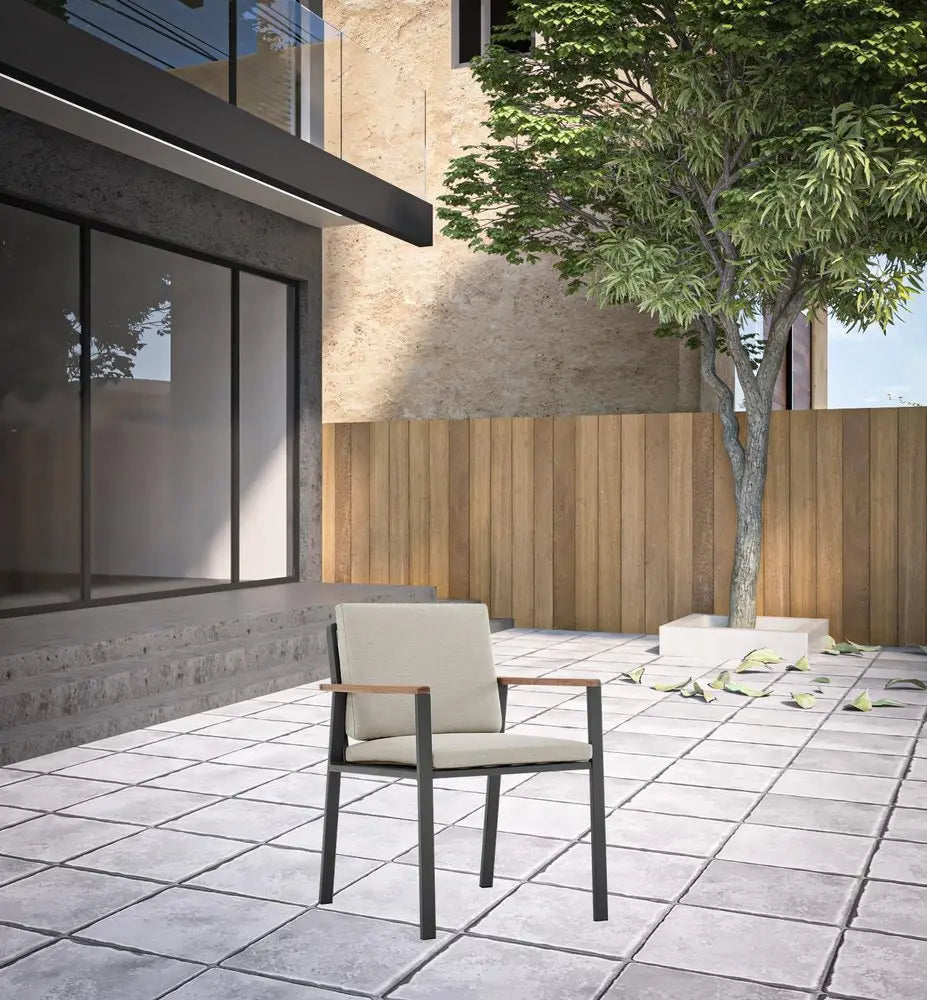 Set of Two 22" Light Gray Solid Wood Outdoor Dining Chair with Taupe Cushion - NOBLE HOME INTERIORS