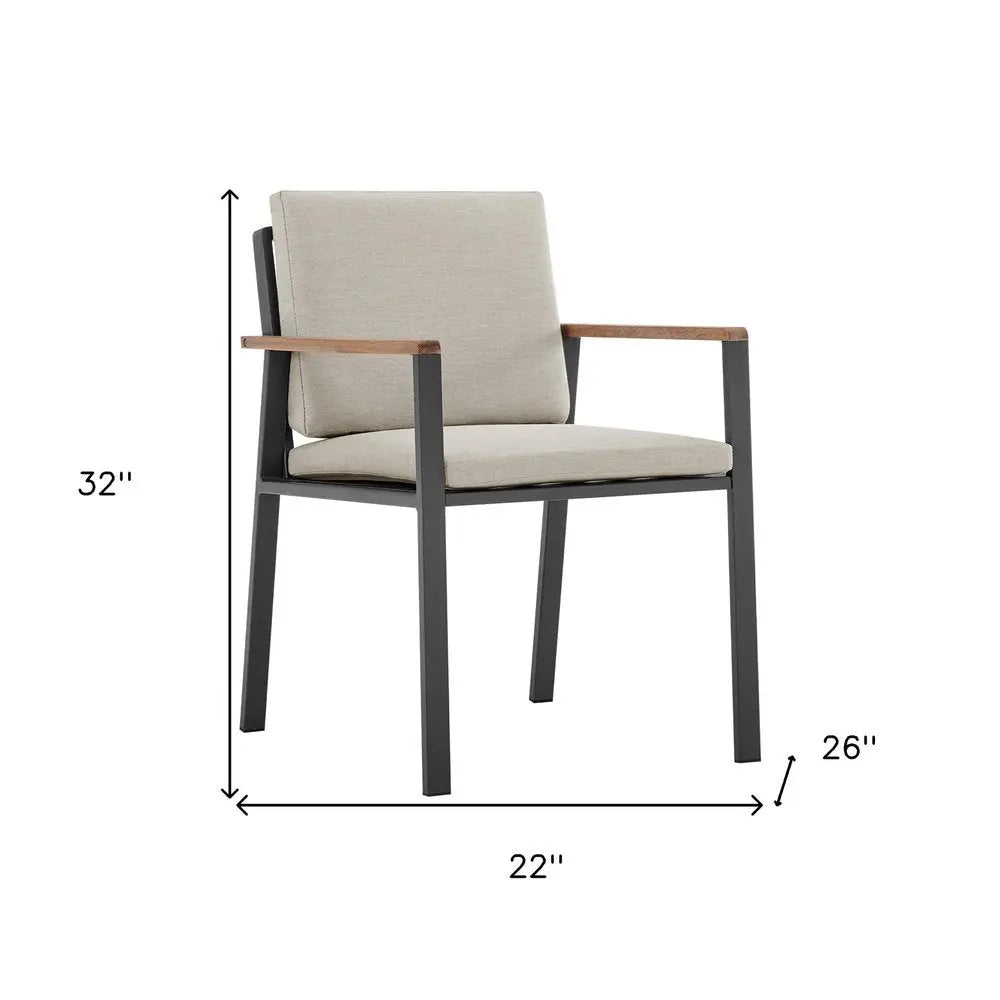 Set of Two 22" Light Gray Solid Wood Outdoor Dining Chair with Taupe Cushion - NOBLE HOME INTERIORS
