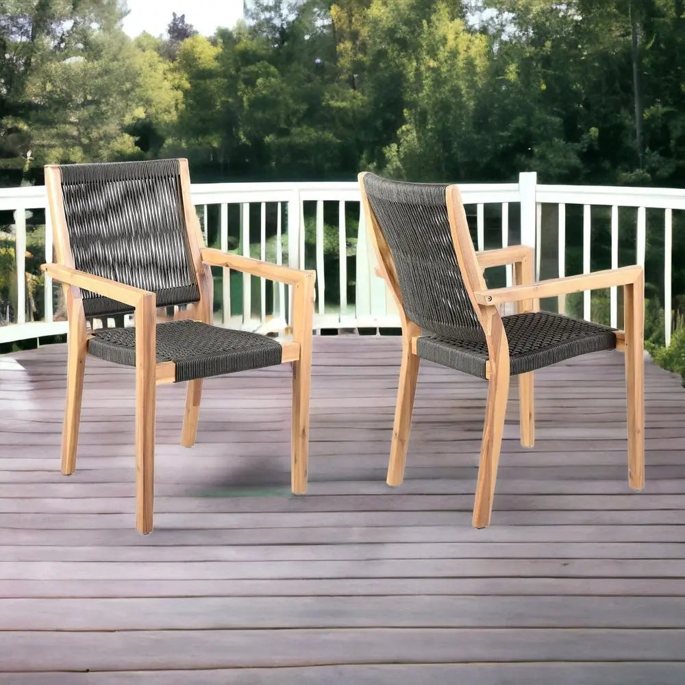 Set of Two 23" Charcoal and Natural Wood Solid Wood Outdoor Arm Chair - NOBLE HOME INTERIORS
