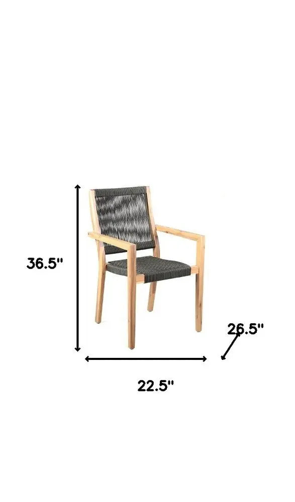 Set of Two 23" Charcoal and Natural Wood Solid Wood Outdoor Arm Chair - NOBLE HOME INTERIORS