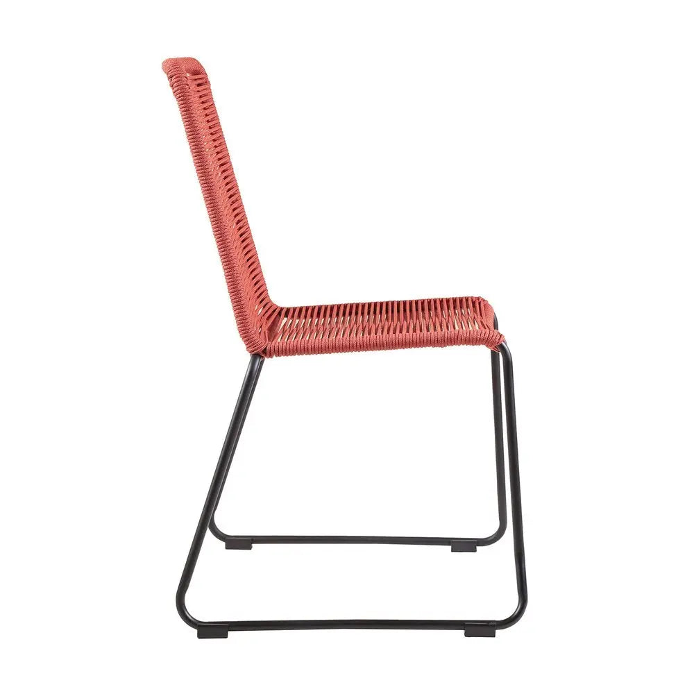 Set of Two 23" Red Metal Outdoor Dining Chair - NOBLE HOME INTERIORS