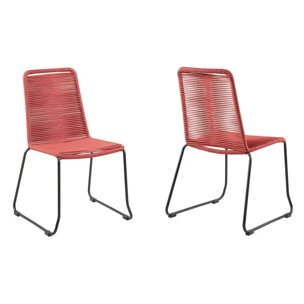 Set of Two 23" Red Metal Outdoor Dining Chair - NOBLE HOME INTERIORS