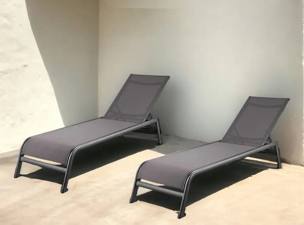 Set of Two 23" Taupe Metal Outdoor Chaise Lounge - NOBLE HOME INTERIORS