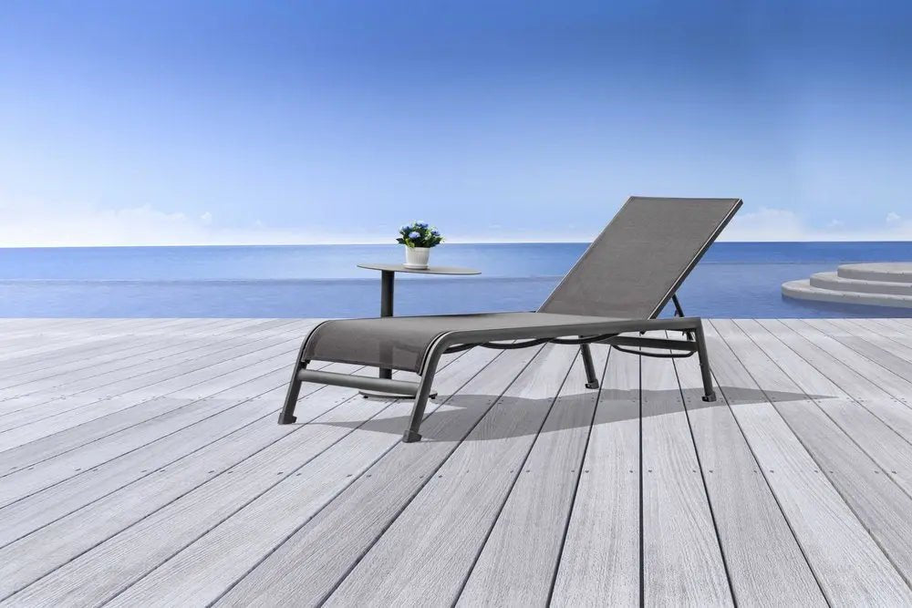 Set of Two 23" Taupe Metal Outdoor Chaise Lounge - NOBLE HOME INTERIORS