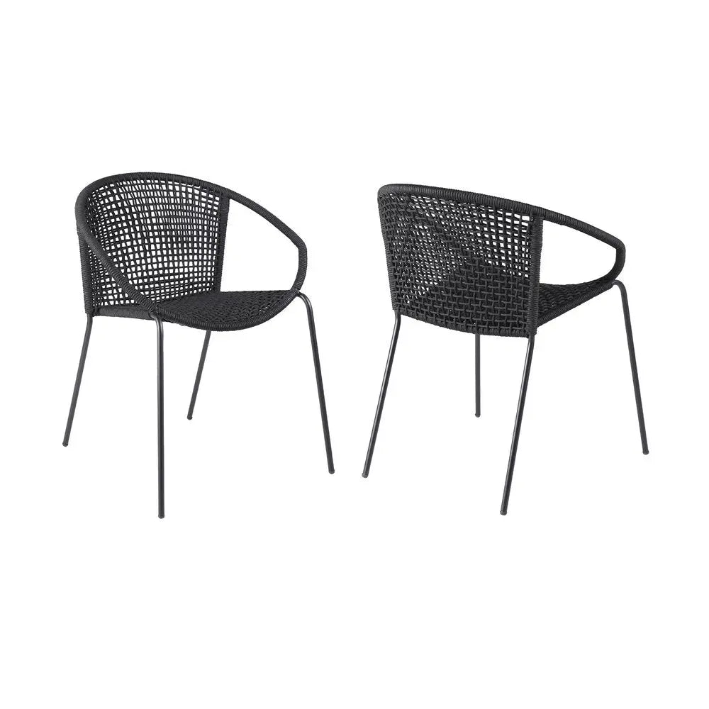 Set of Two 25" Black Metal Outdoor Dining Chair - NOBLE HOME INTERIORS