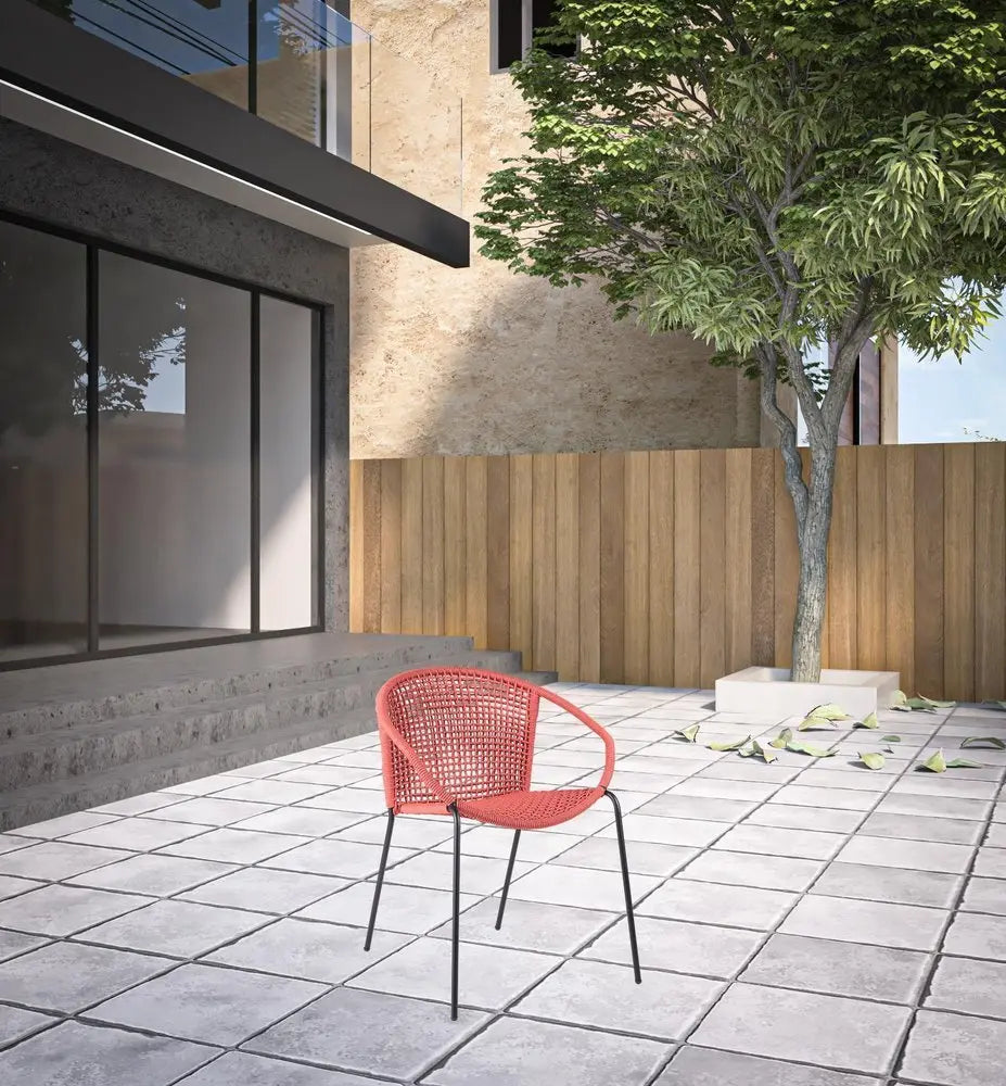 Set of Two 25" Red Metal Outdoor Dining Chair - NOBLE HOME INTERIORS