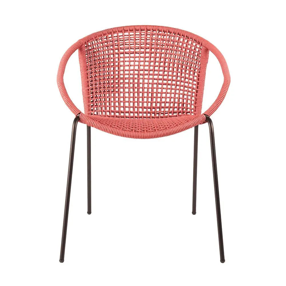 Set of Two 25" Red Metal Outdoor Dining Chair - NOBLE HOME INTERIORS