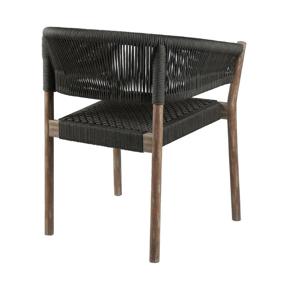 Set of Two 26" Black and Natural Wood Solid Wood Outdoor Dining Chair - NOBLE HOME INTERIORS