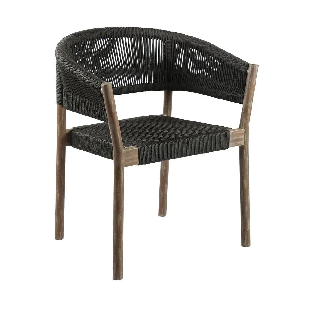 Set of Two 26" Black and Natural Wood Solid Wood Outdoor Dining Chair - NOBLE HOME INTERIORS