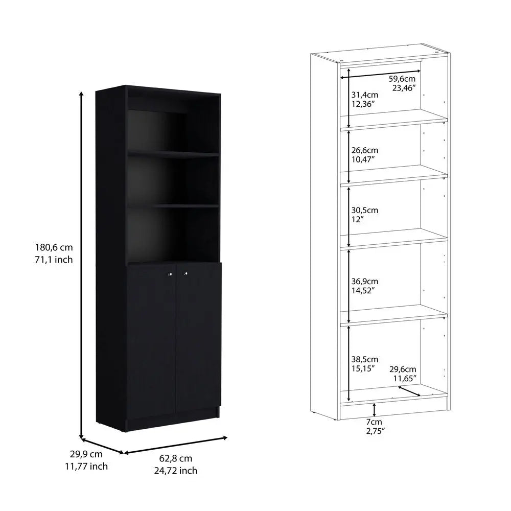 Set of Two 71" Black Bookcase With Two Doors - NOBLE HOME INTERIORS