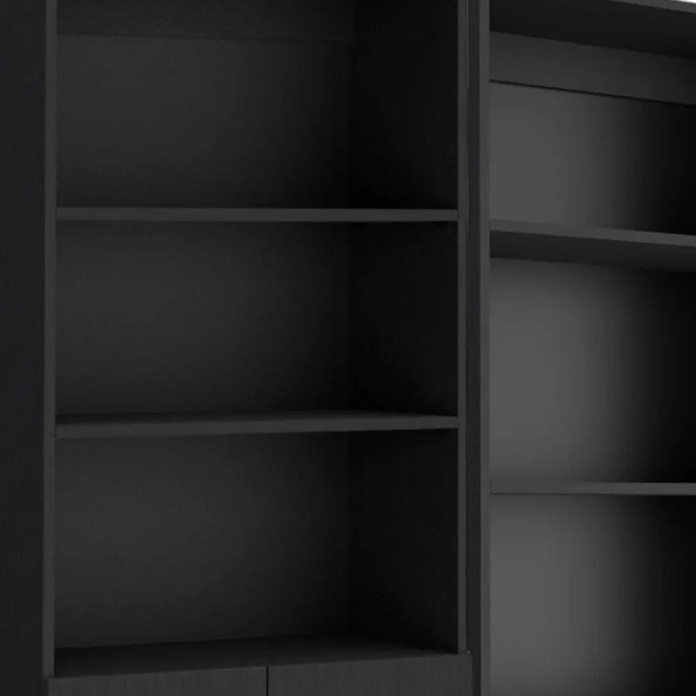 Set of Two 71" Black Five Tier Bookcase With Two Doors - NOBLE HOME INTERIORS