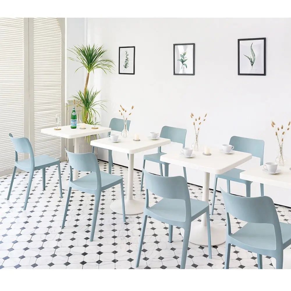 Set of Two Baby Blue Heavy Duty Plastic Outdoor Stacking Accent Chairs - NOBLE HOME INTERIORS