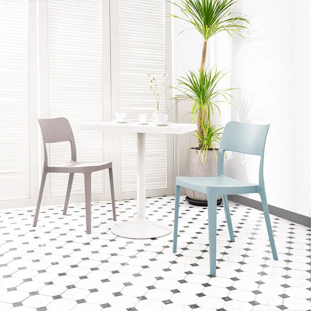 Set of Two Baby Blue Heavy Duty Plastic Outdoor Stacking Accent Chairs - NOBLE HOME INTERIORS