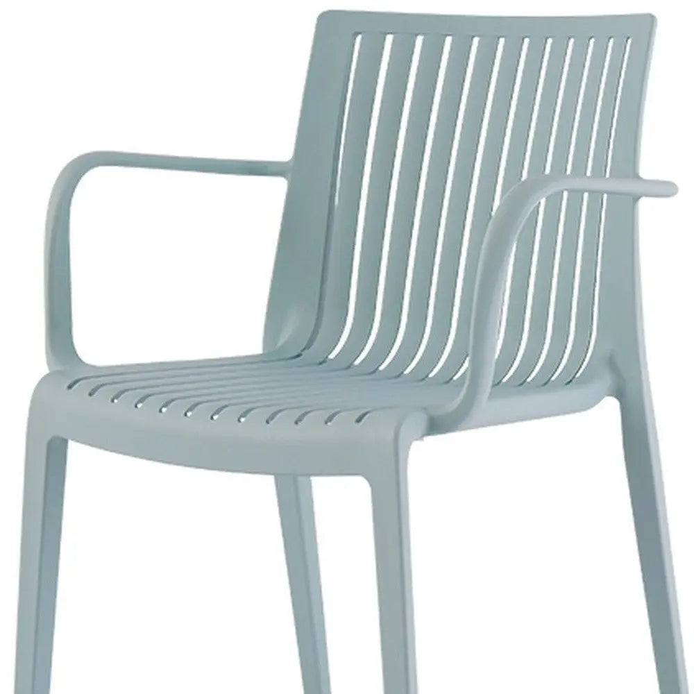 Set of Two Baby Blue Heavy Duty Plastic Outdoor Stacking Arm Chairs - NOBLE HOME INTERIORS