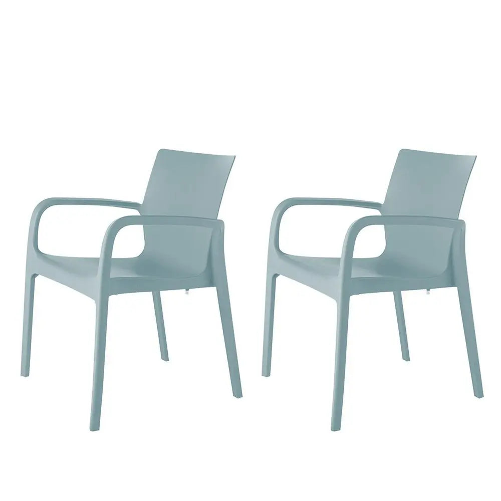 Set of Two Baby Blue Heavy Duty Plastic Outdoor Stacking Dining Chairs - NOBLE HOME INTERIORS
