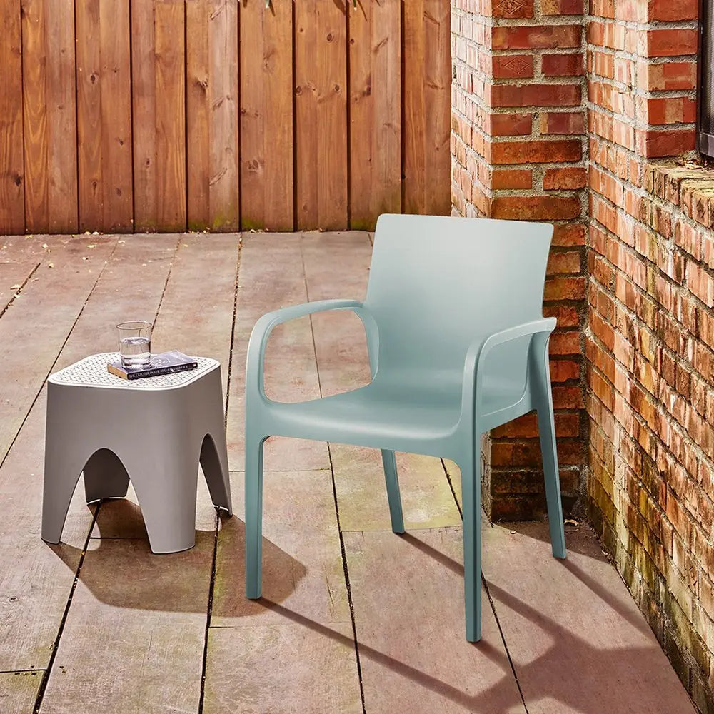 Set of Two Baby Blue Heavy Duty Plastic Outdoor Stacking Dining Chairs - NOBLE HOME INTERIORS