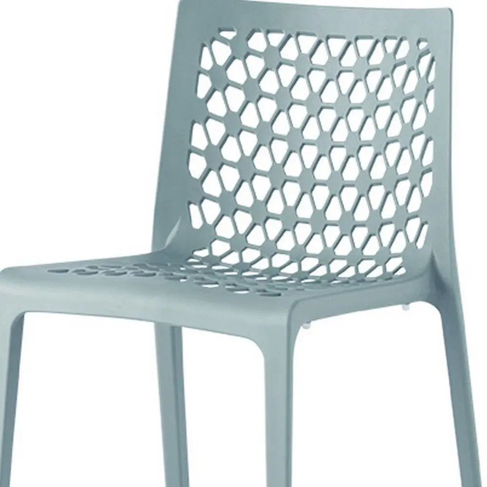 Set of Two Baby Blue Heavy Duty Plastic Outdoor Stacking Dining Chairs - NOBLE HOME INTERIORS