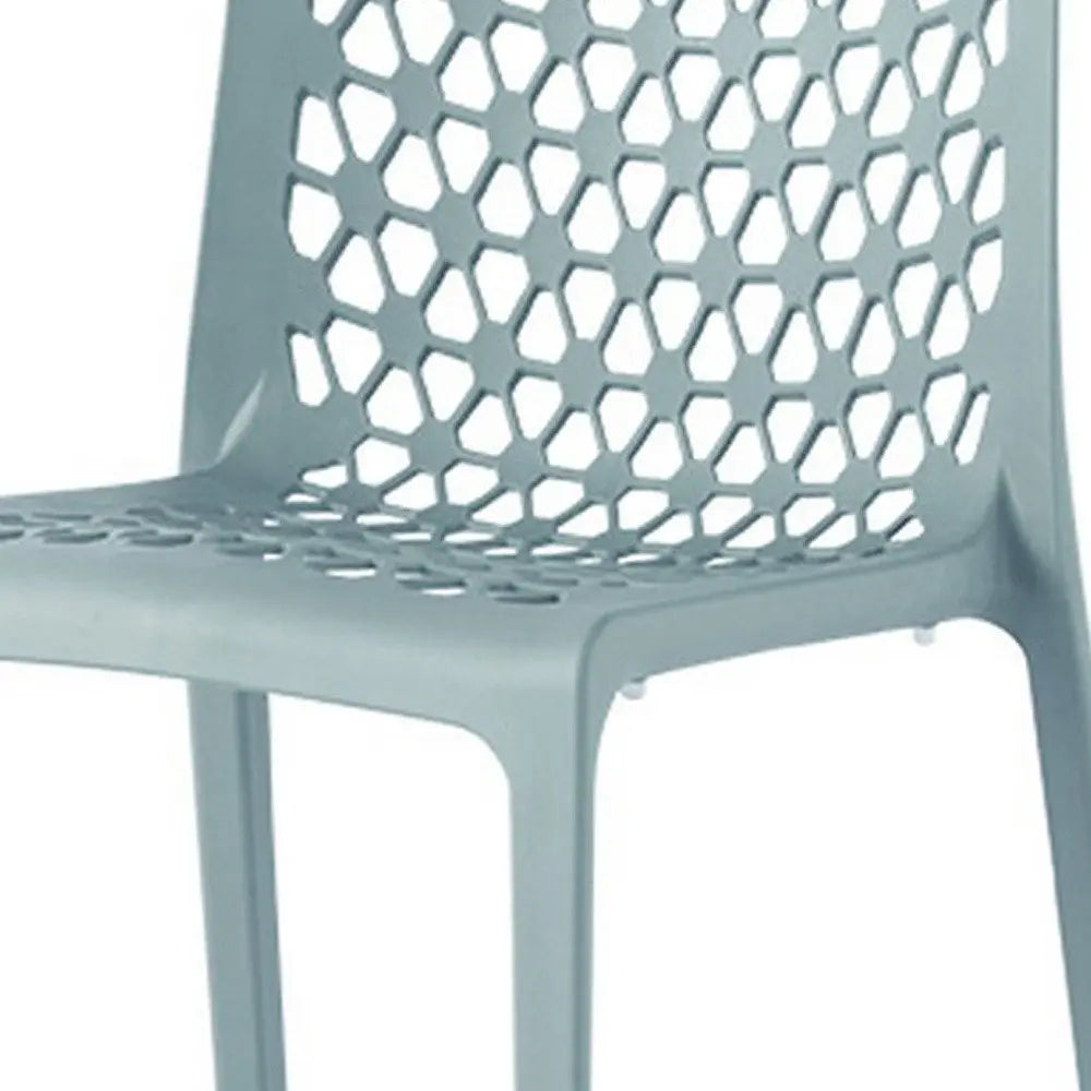 Set of Two Baby Blue Heavy Duty Plastic Outdoor Stacking Dining Chairs - NOBLE HOME INTERIORS