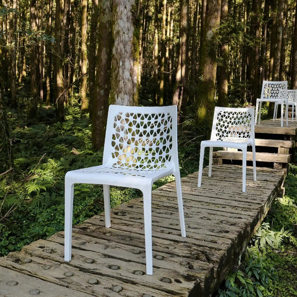 Set of Two Baby Blue Heavy Duty Plastic Outdoor Stacking Dining Chairs - NOBLE HOME INTERIORS