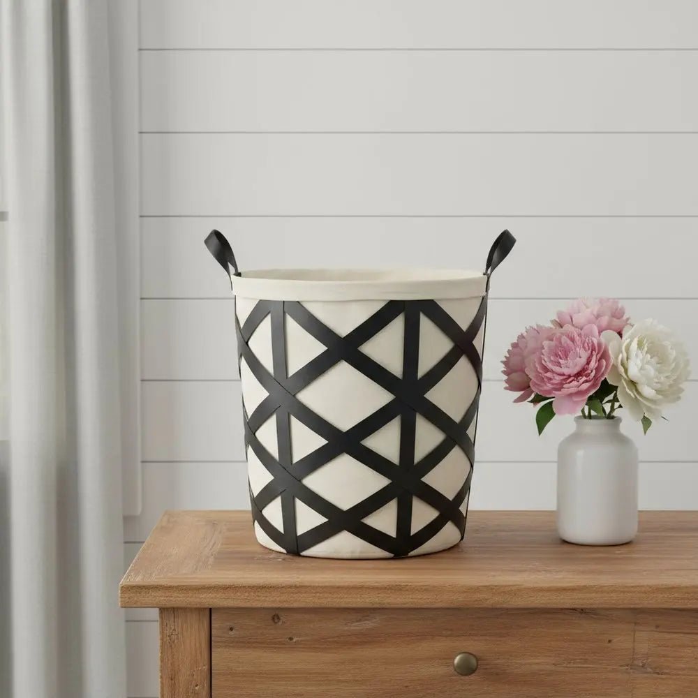 Set of Two Black And Cream Metal Basket - NOBLE HOME INTERIORS