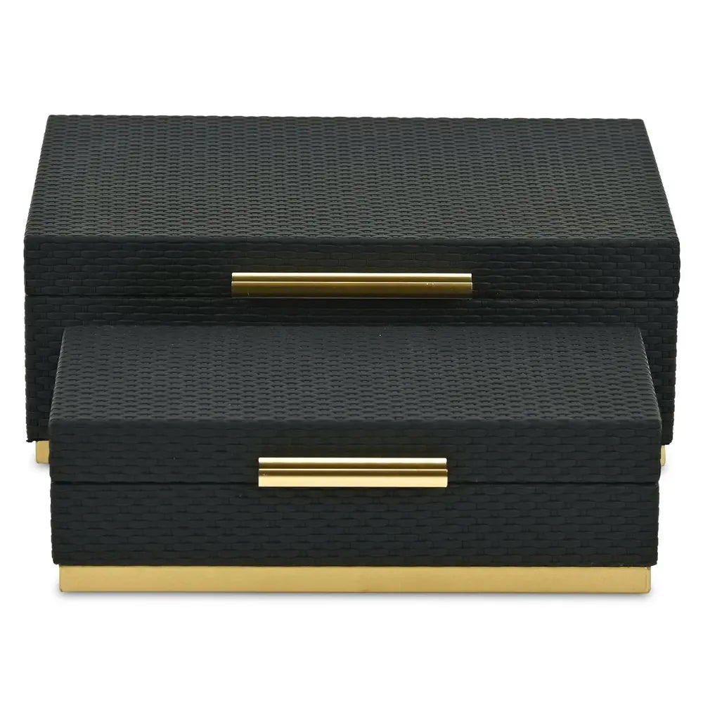 Set of Two Black And Gold Nesting Decorative Storage Boxes With Lids - NOBLE HOME INTERIORS