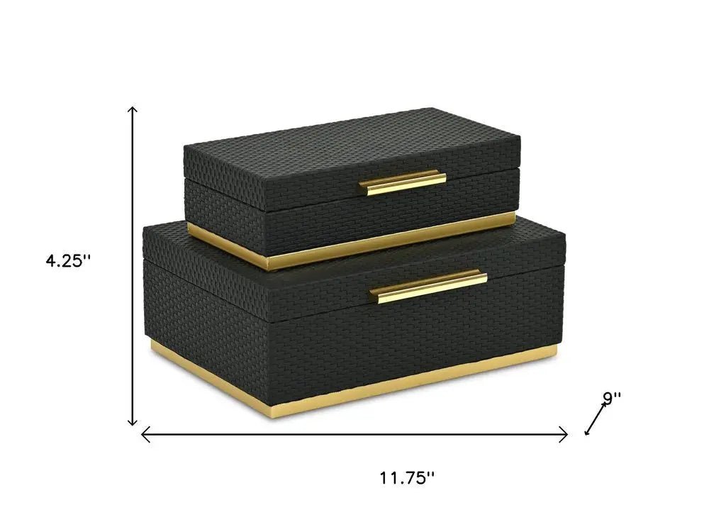 Set of Two Black And Gold Nesting Decorative Storage Boxes With Lids - NOBLE HOME INTERIORS