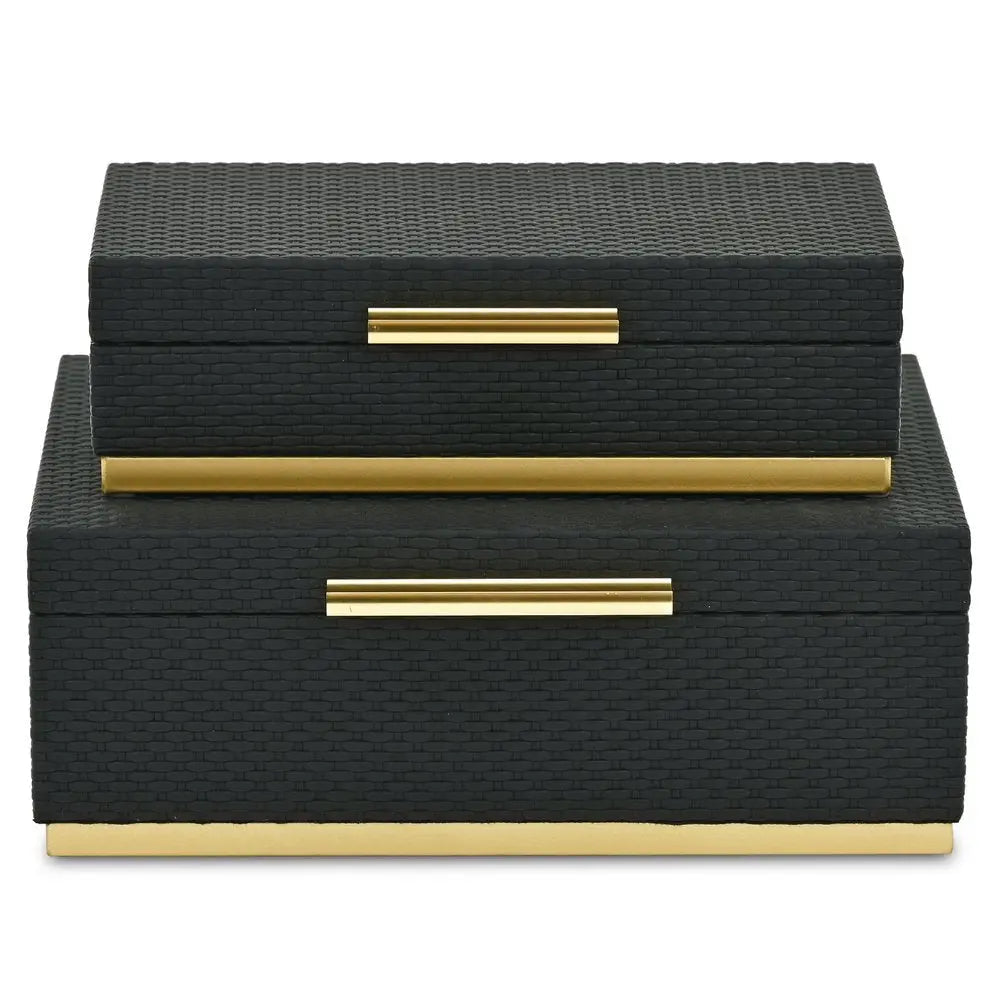 Set of Two Black And Gold Nesting Decorative Storage Boxes With Lids - NOBLE HOME INTERIORS