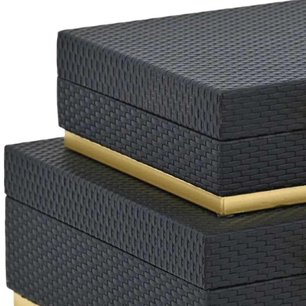 Set of Two Black And Gold Square Nesting Decorative Storage Boxes With Lids - NOBLE HOME INTERIORS
