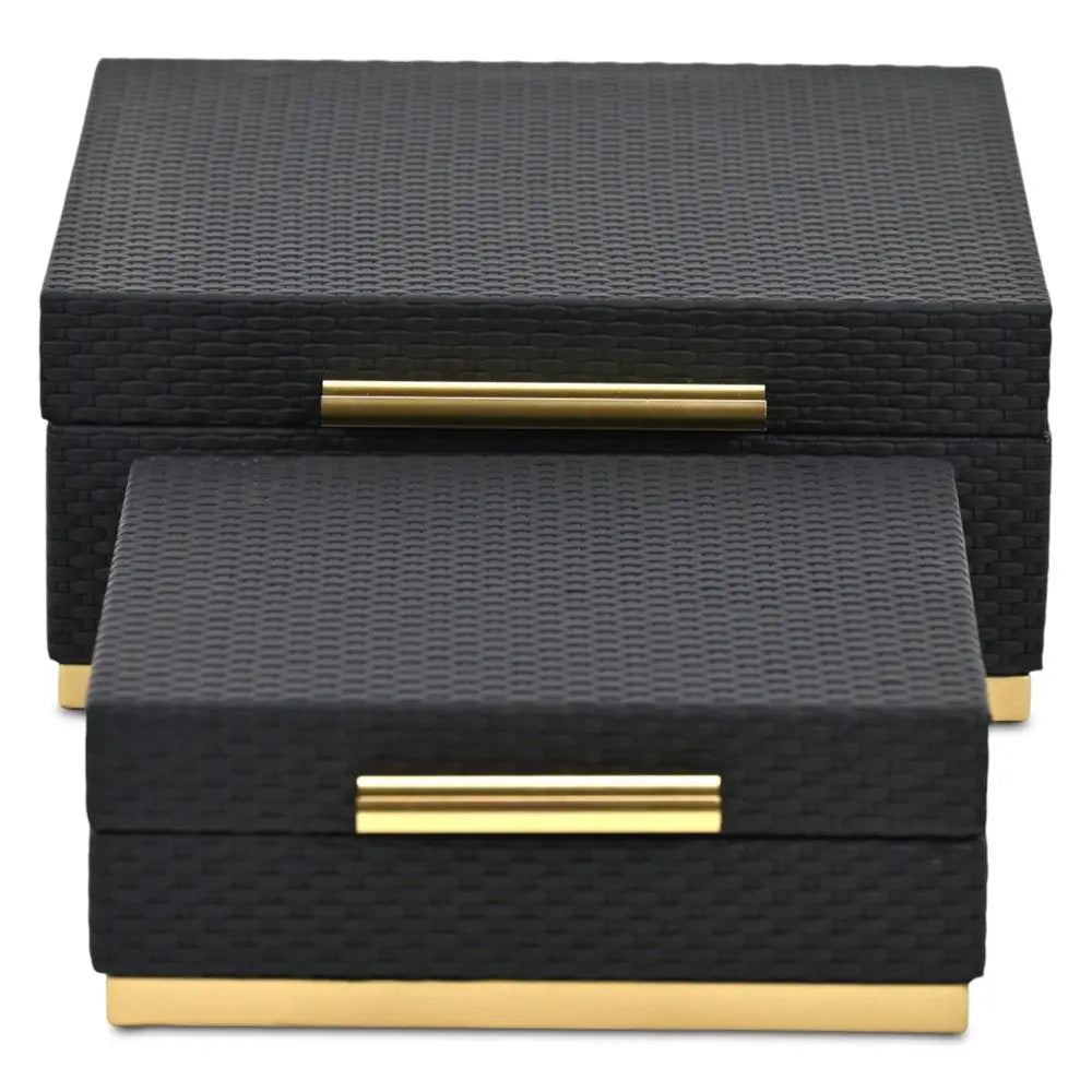 Set of Two Black And Gold Square Nesting Decorative Storage Boxes With Lids - NOBLE HOME INTERIORS