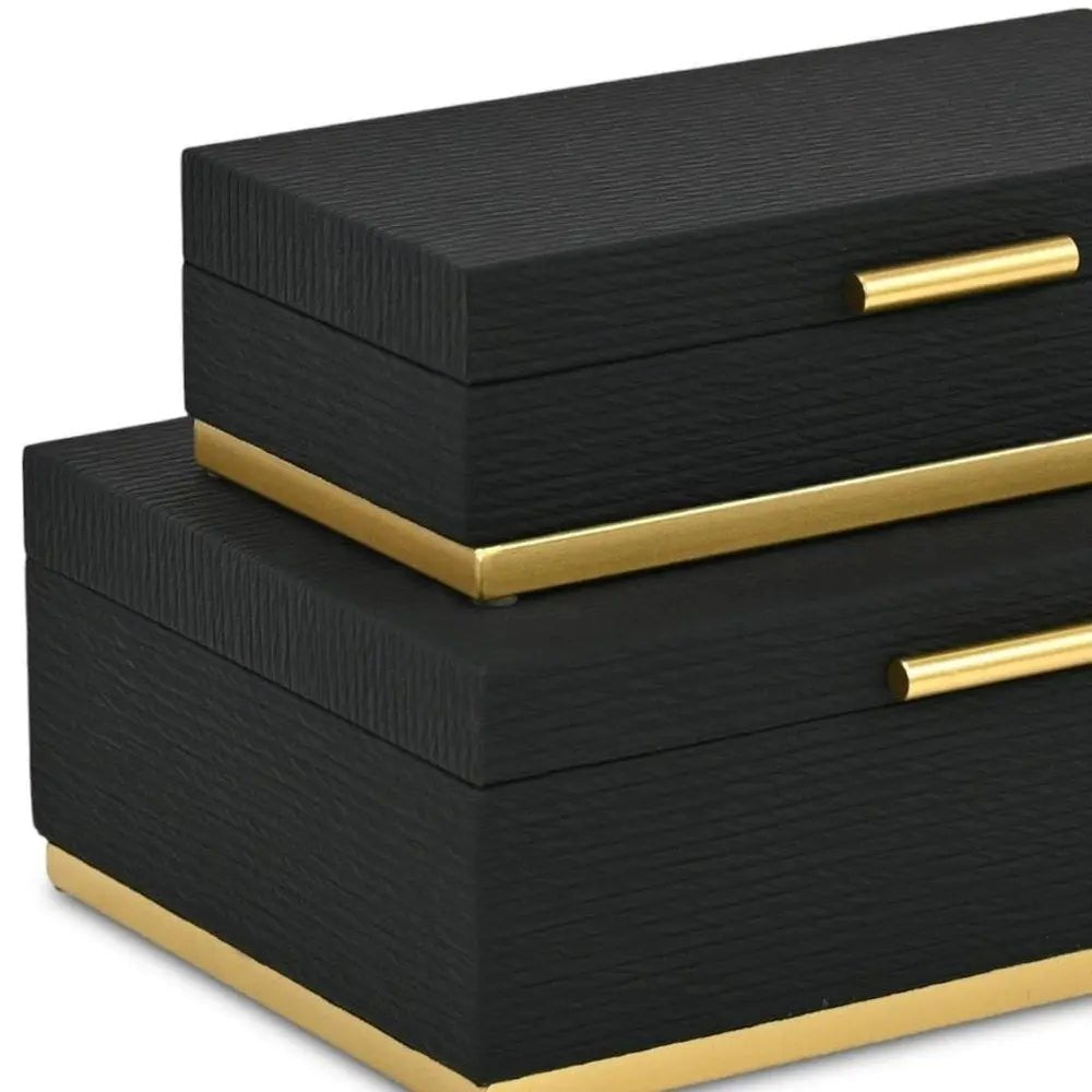Set of Two Black And Gold Striped Nesting Storage Boxes With Lids - NOBLE HOME INTERIORS