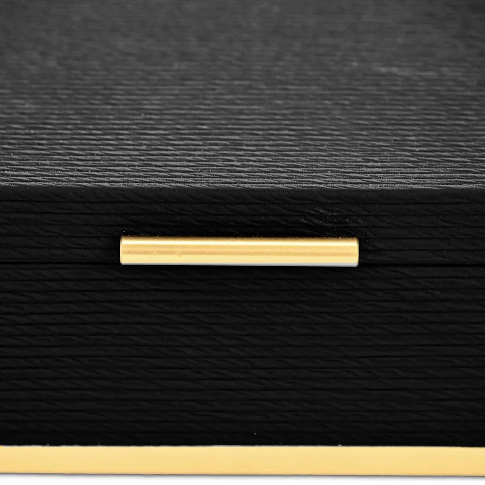 Set of Two Black And Gold Striped Nesting Storage Boxes With Lids - NOBLE HOME INTERIORS