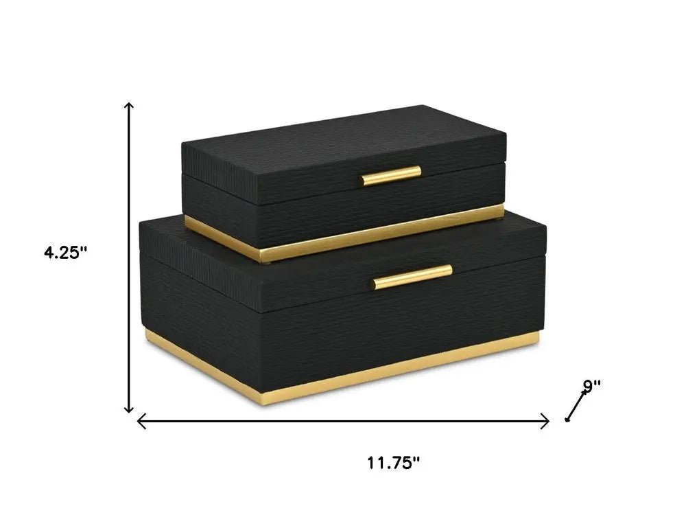 Set of Two Black And Gold Striped Nesting Storage Boxes With Lids - NOBLE HOME INTERIORS