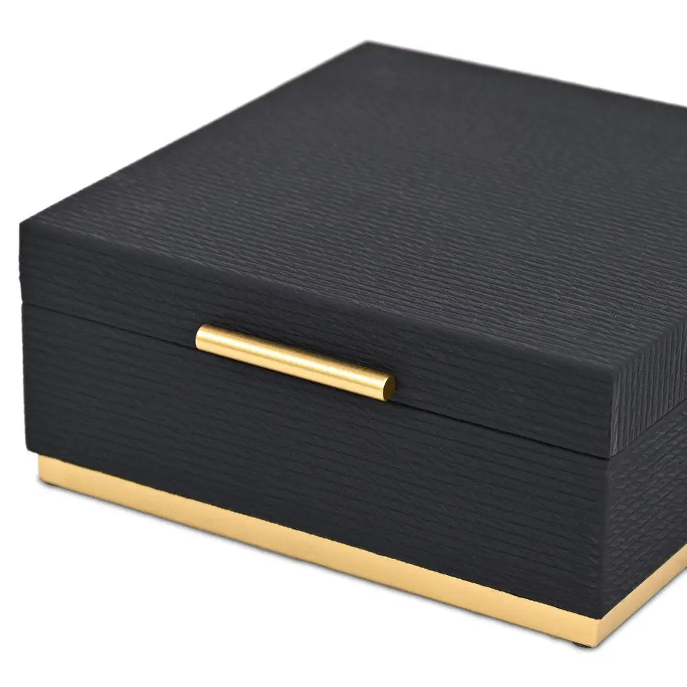 Set of Two Black And Gold Striped Square Nesting Storage Boxes With Lids - NOBLE HOME INTERIORS