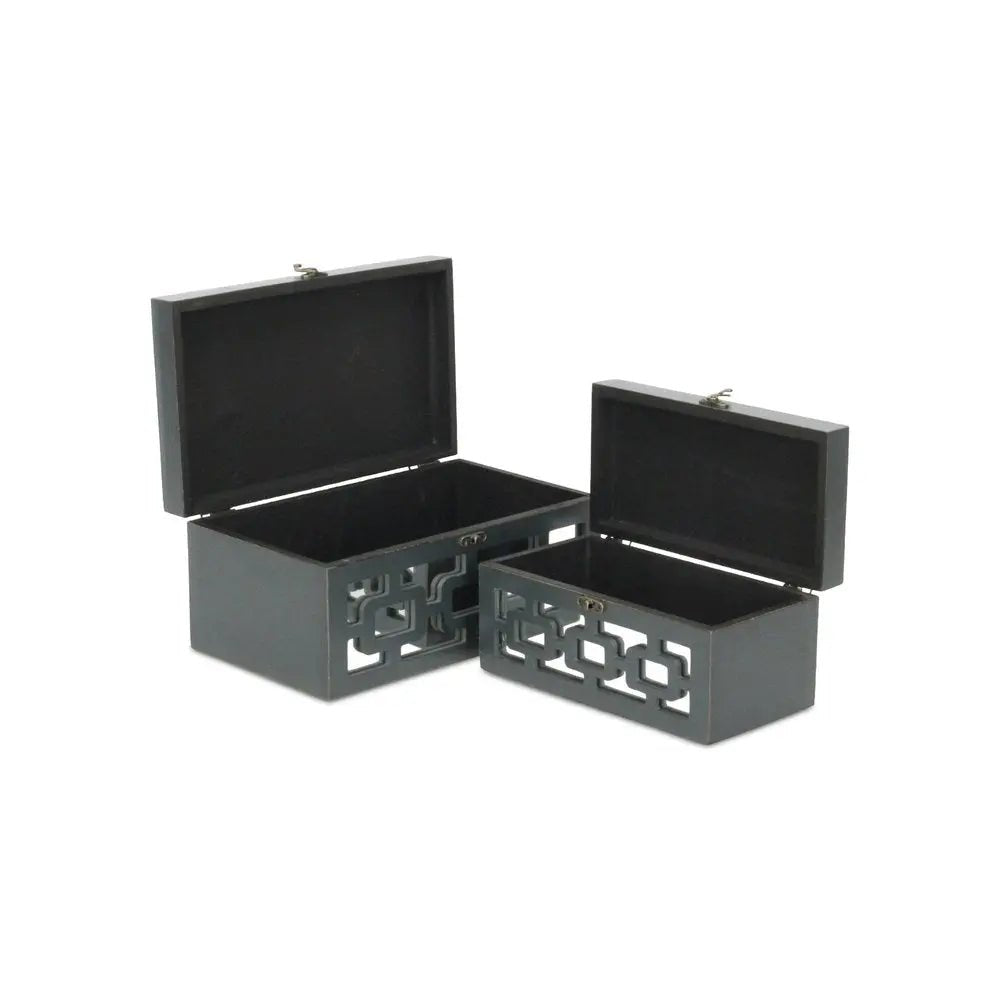Set of Two Black And White Wood And Mirrored Glass Box With Lid - NOBLE HOME INTERIORS
