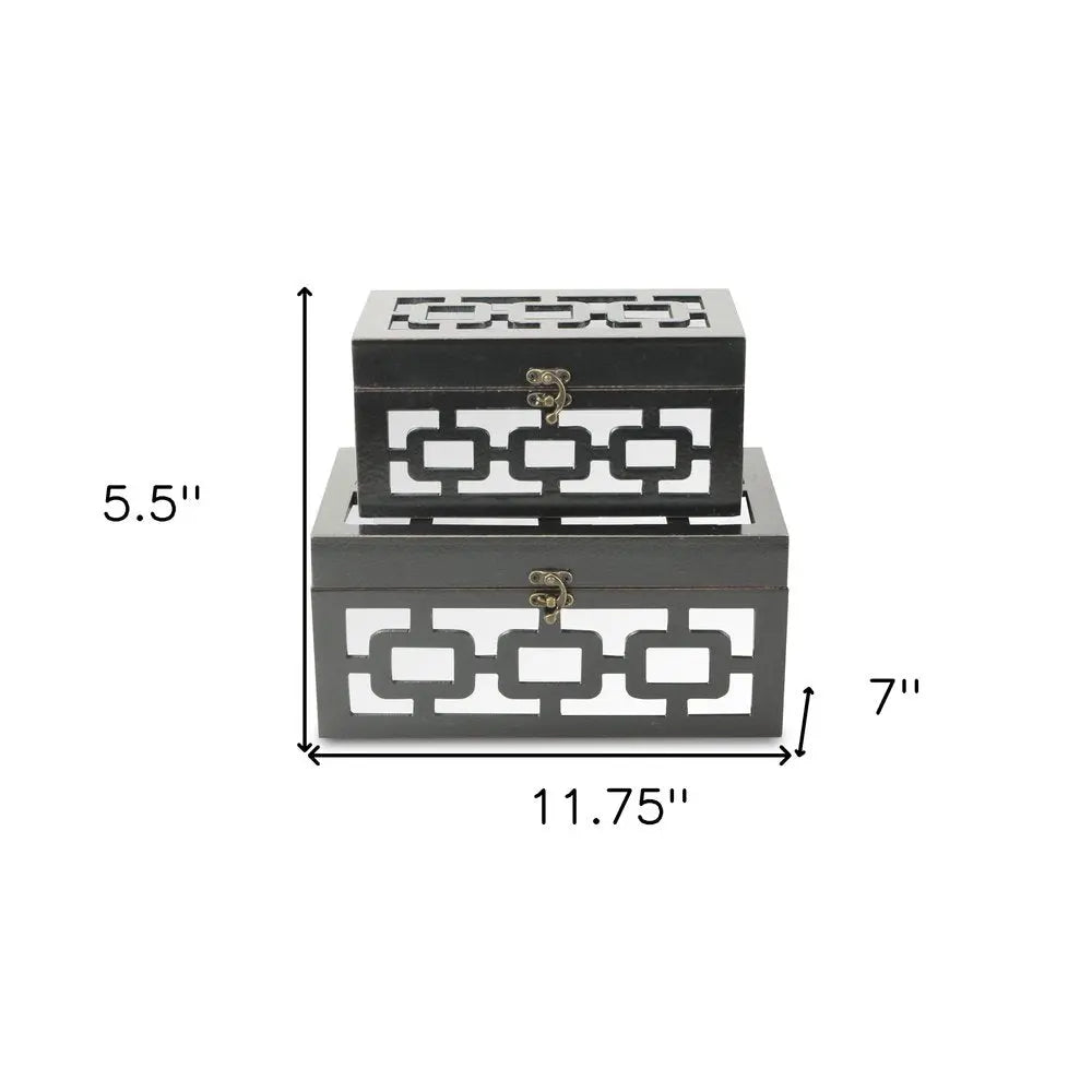 Set of Two Black And White Wood And Mirrored Glass Box With Lid - NOBLE HOME INTERIORS