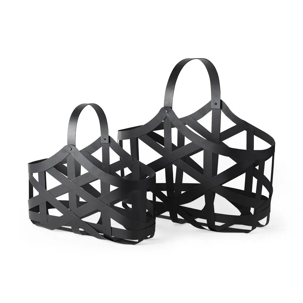 Set Of Two Black Geometric Metal Baskets - NOBLE HOME INTERIORS