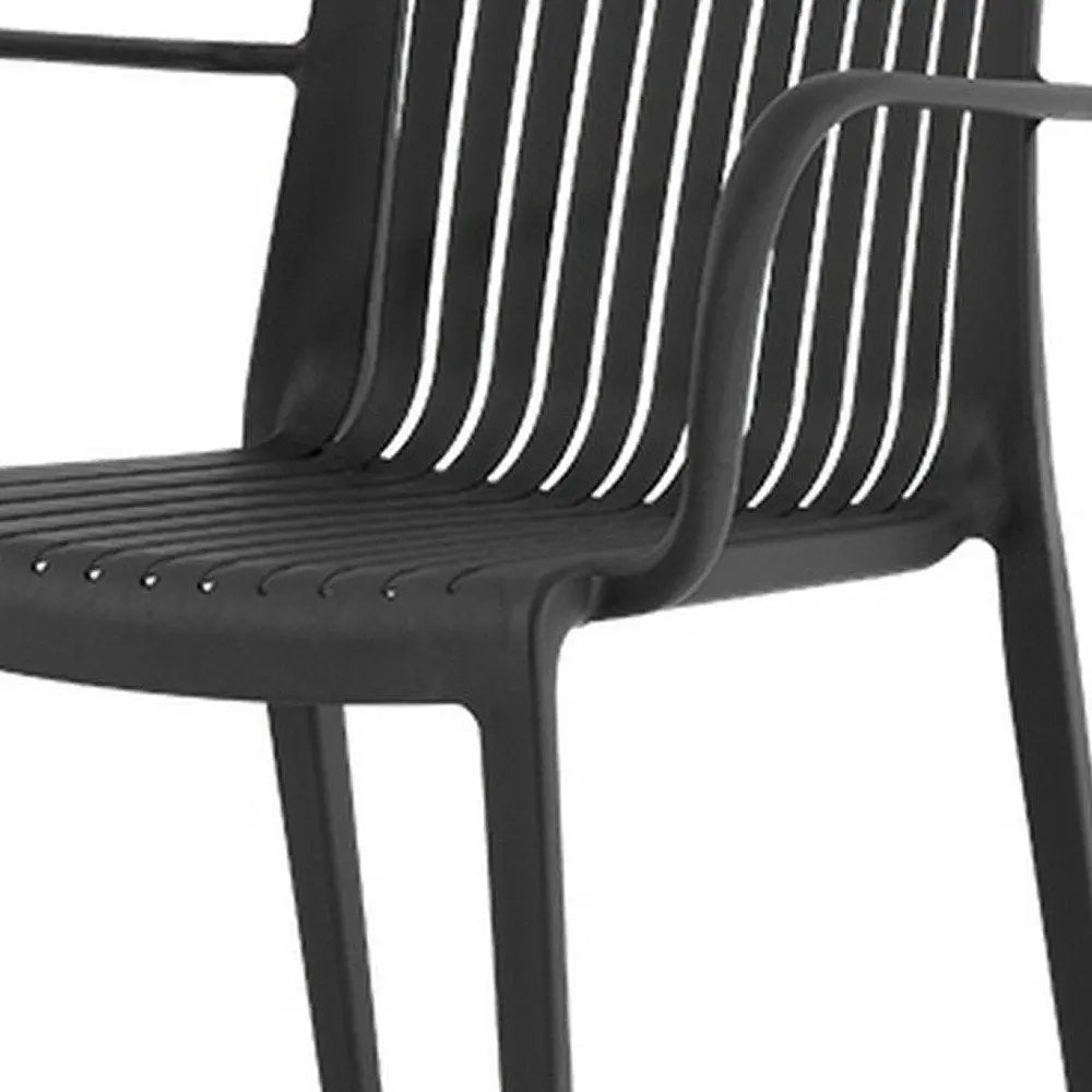 Set of Two Black Heavy Duty Plastic Outdoor Stacking Arm Chairs - NOBLE HOME INTERIORS